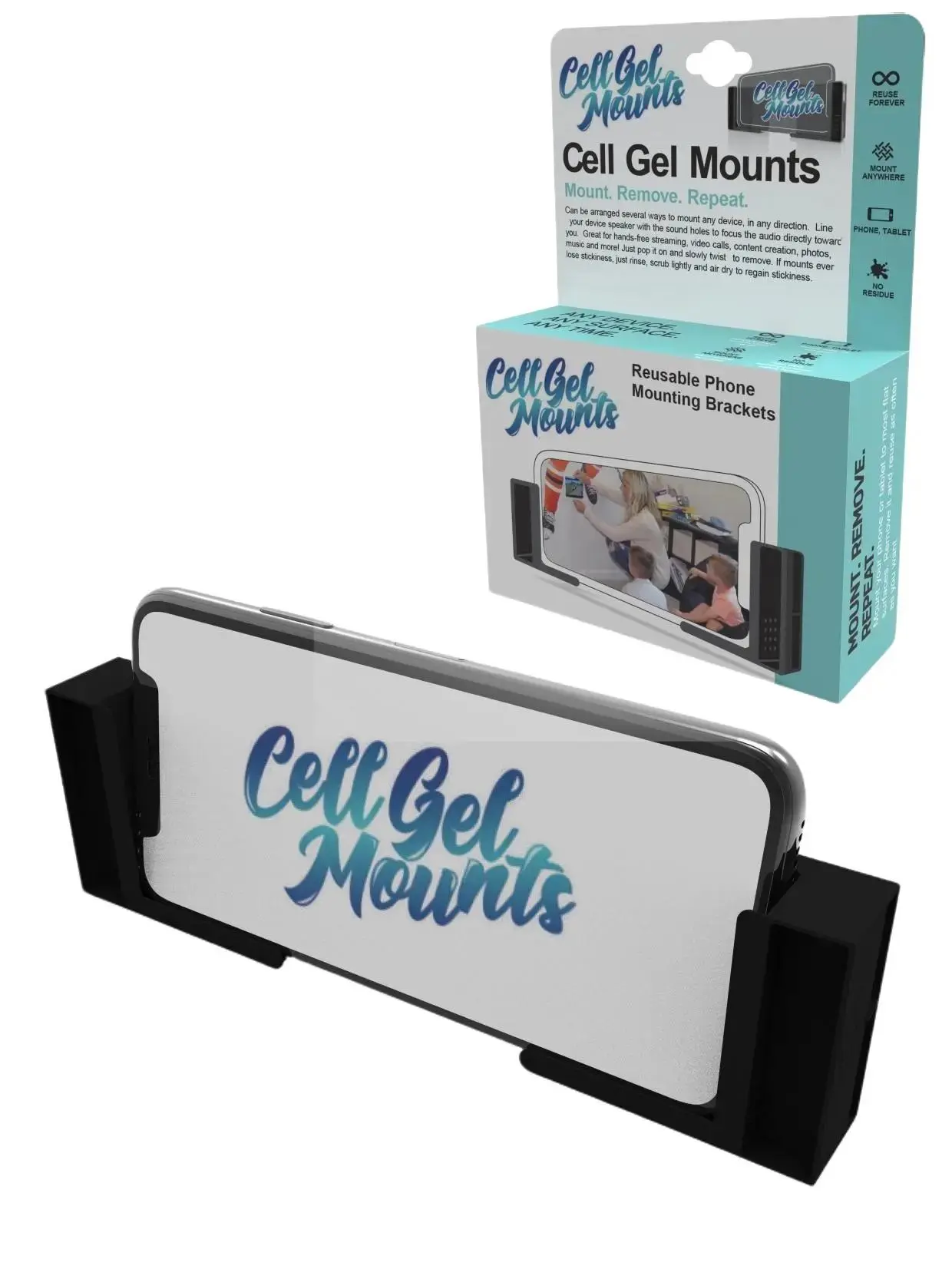 Cell Gel Wall Mount Phone Holder | Reusable Universal Phone Mount. Works on Walls, Showers, Airplane Seats, Tile, Concrete, Mirror and Removes Without Damage. All Phones and Tablets.