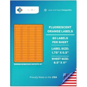 Bright Neon Color Fluorescent Sticker s - 1.75" x 0.5" Return Address s - (Fluorescent Orange, 2000 s)