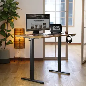 【Spring Glow-up】Claiks Electric Standing Desk, 48x24 Inches, Adjustable Height, Splice Board, Black Frame/Rustic Brown Top for Home Office - Springtok