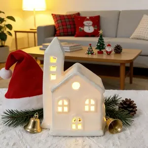 Nordic Style Christmas Hollow Ceramic House Night Light, Desktop Decoration Ornament, Holiday Atmosphere Gift, Festive Home Decor