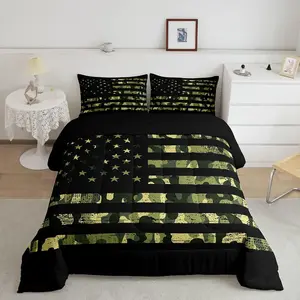 American Flag Bedding Set,Camouflage Comforter Set for Kids Boys Teens,USA Federations Stars Duvet Sets,Geometric Stripes Camo Down Comforter