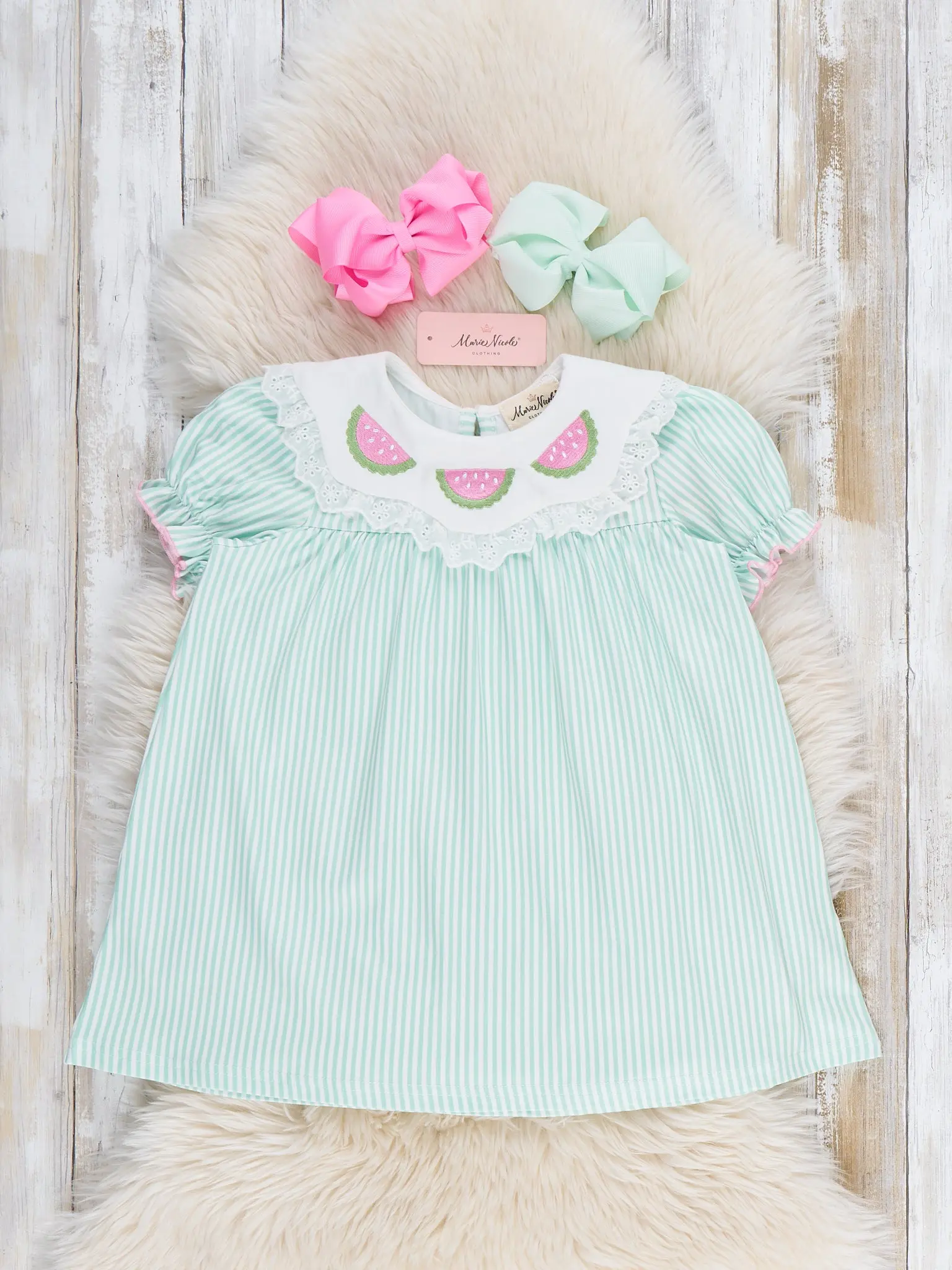 Melon Meadow Embroidered Ruffle Dress