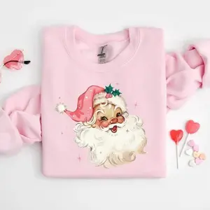 Retro Santa Christmas sweatshirts for women, a perfect vintage holiday crewneck. Adorable matching family sweaters, a festive group party outfit, and cozy Christmas style.