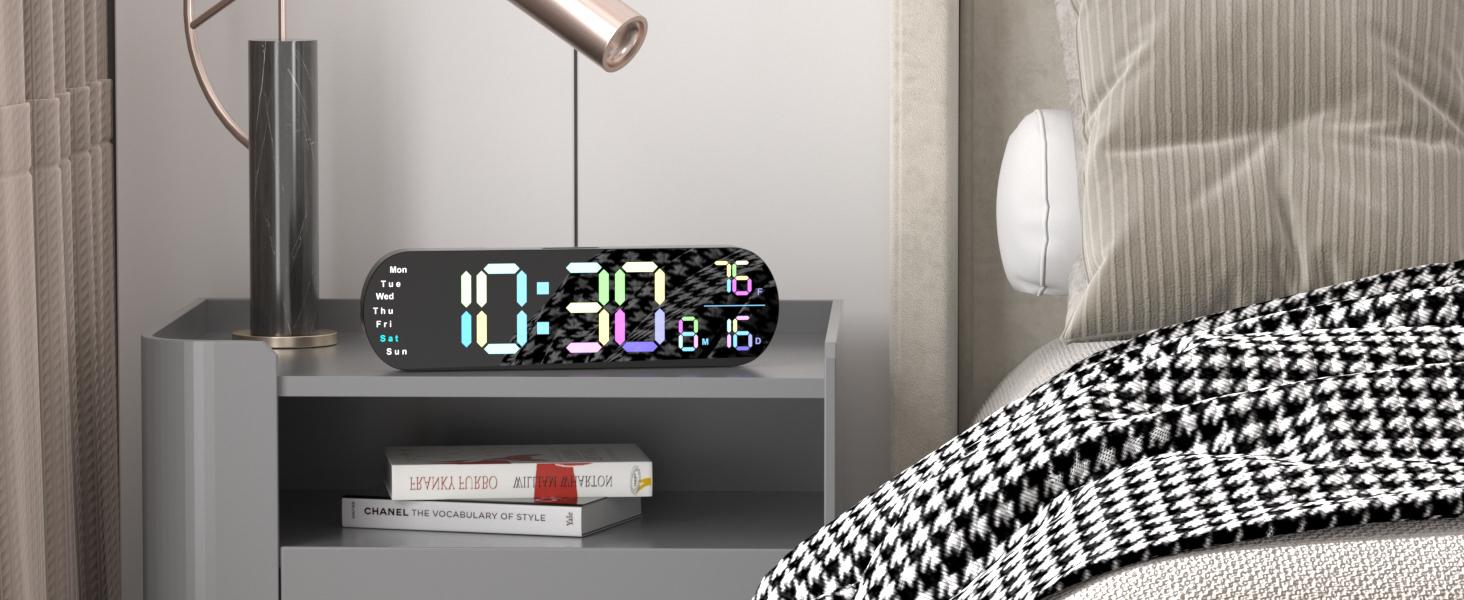 Sailstar Large Digital Wall Clock with Remote, 13.7“ Large Display LED Alarm Clock with Time Date Temp Week, Classroom Clock with Countdown Function, 12/24H, Adjustable Brightness for Living Room Decor Light Rgb