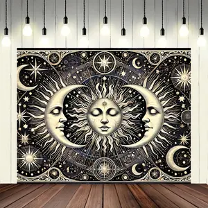 1pc Mystical Wizard Cosmic Scene Tapestry, 70.8x90.5 Inches - Vivid Polyester Wall Hanging with Sun and Moon Phases Design, Ideal for Party and Home Decor, Perfect Photography Background, Moon Decor