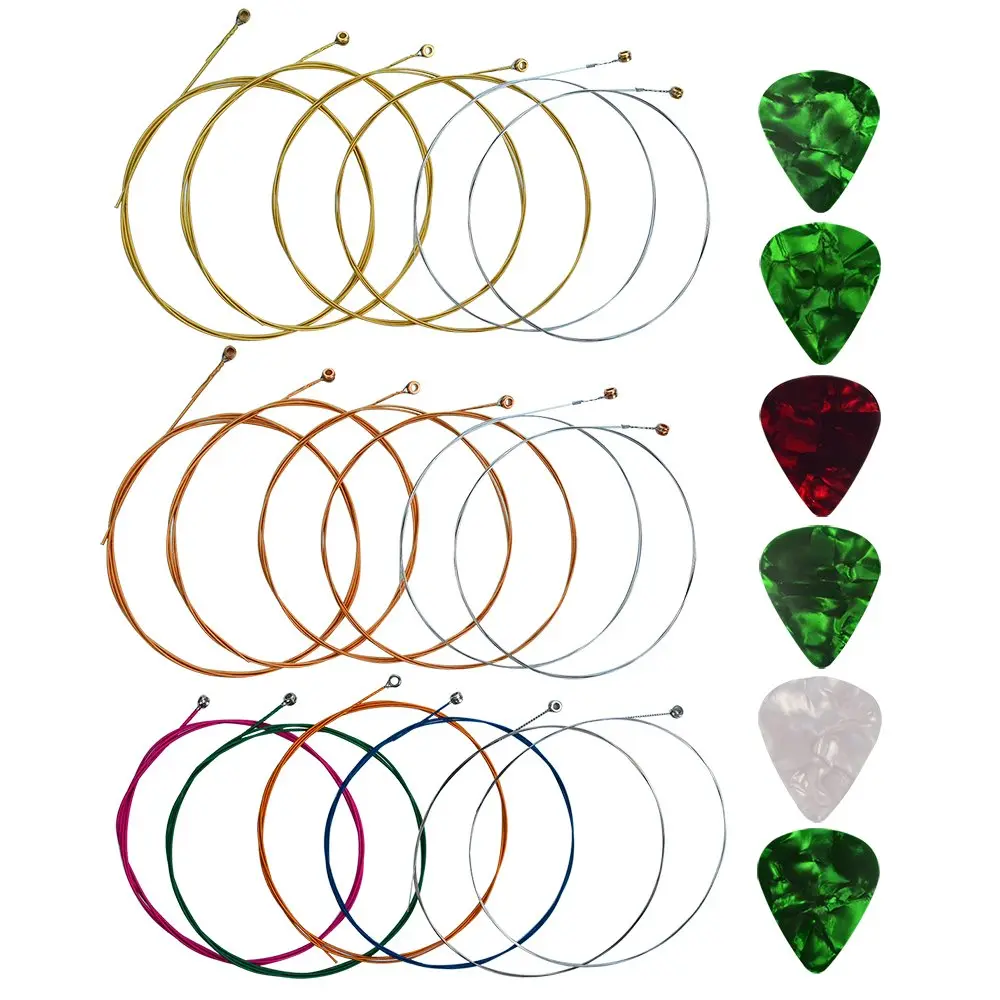 Acoustic Guitar Strings with 6 Picks, 3 Sets of 6 Acoustic Guitar Kit Guitar Strings Replacement Steel String For Beginners Performers