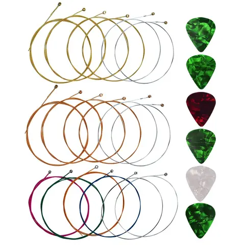 Acoustic Guitar Strings with 6 Picks, 3 Sets of 6 Acoustic Guitar Kit Guitar Strings Replacement Steel String For Beginners Performers