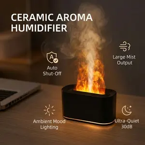 BlackSilent 7-Color LED Flame Essential Oil Diffuser, Auto-Off Humidifier, 130mL Capacity for Home, Office & Yoga