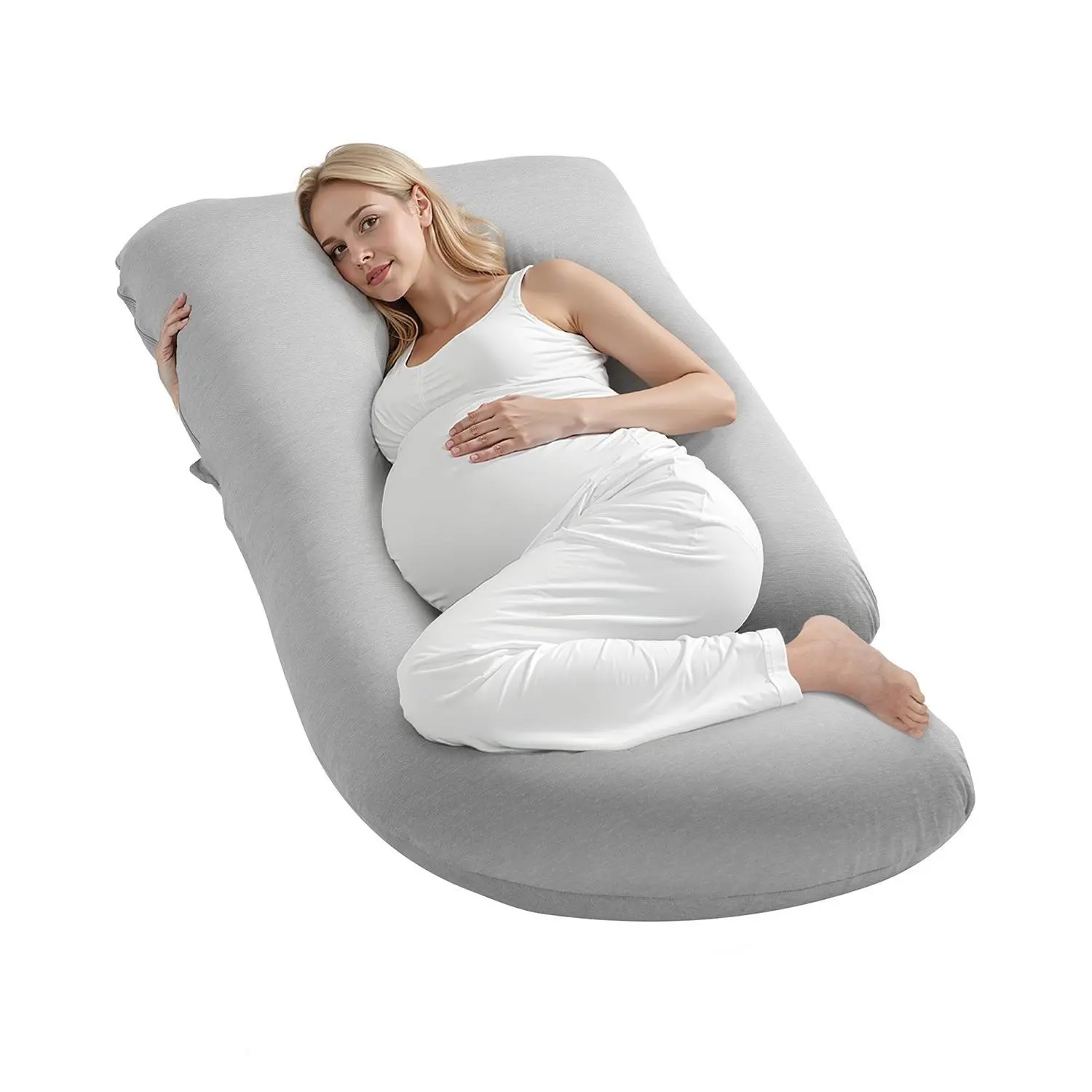 【DealsForYouDays】VEVOR Ergonomic G-Shaped Full-Body Cushion for Pregnancy, Jersey Cotton Option with Zipper & Double Zipper Removable Washable Cover, Back Pain Relief Support, 52.0x26.8x7.9in, Cotton Jersey, Breathable