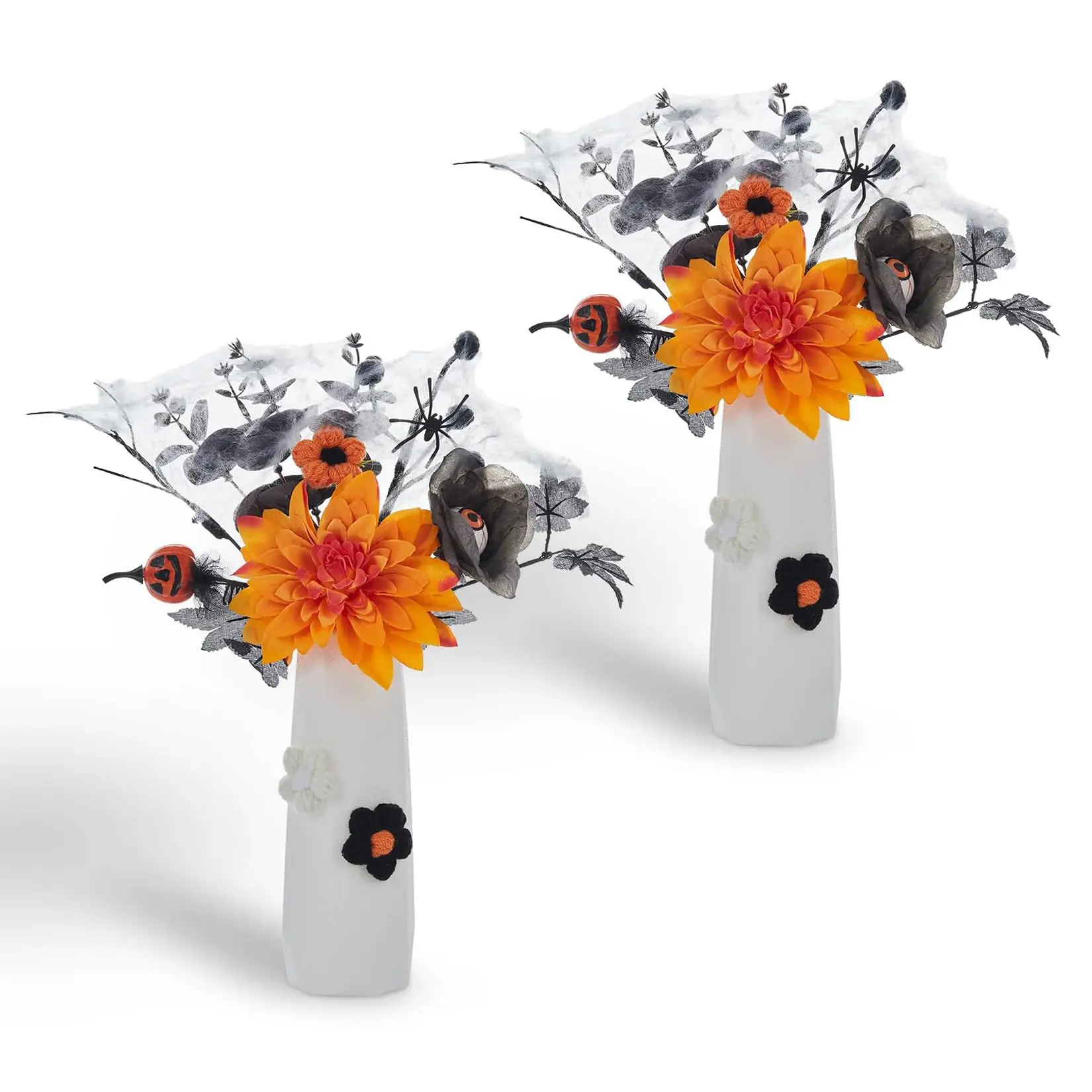 2Pack Halloween Decor, Halloween Artificial Flowers Arrangement with Vase, Includes Orange Dahlia, Pumpkin, Eyeball Flower for Table Decor (Black + Orange) glass tabletop patio tiles guinea pig wayfair outdoor finds one-push setup canopy tent man door