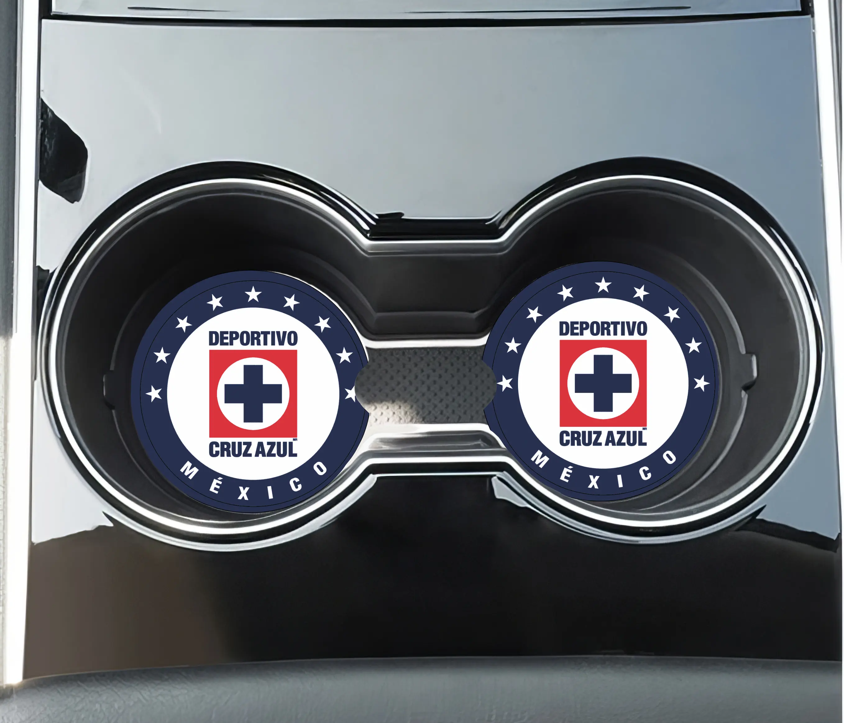 Cruz Azul Car Coasters Set - Neoprene Rubber Material, Multi-Colored, 2 Round Coasters, 2.58" x 0.22" Truck Vehicle