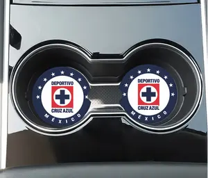 Cruz Azul Car Coasters Set - Neoprene Rubber Material, Multi-Colored, 2 Round Coasters, 2.58" x 0.22" Truck Vehicle