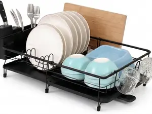Expandable Dish Drainer with Adjustable Shelves for Easy Storage and Organization of Dishes and Utensils