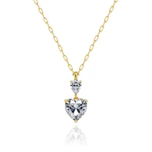 Aprilery Double Heart Drop Pendant Necklace Gold Plated Adjustable with Cubic Zirconia Sparkling Heart Shape Center & Dainty Chain Detail Romantic Statement Jewelry for Women Trendy Gift
