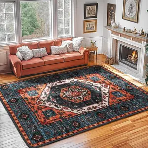 Bohemian Style Carpet Washable Bedroom Carpet Indoor Carpet Soft Living Room Carpet Foldable Carpet Hand Washable, Machine Washable, Perfect for Living Room, Bedroom or Home Decoration, Bedroom Mat, Living Room Carpet Modern