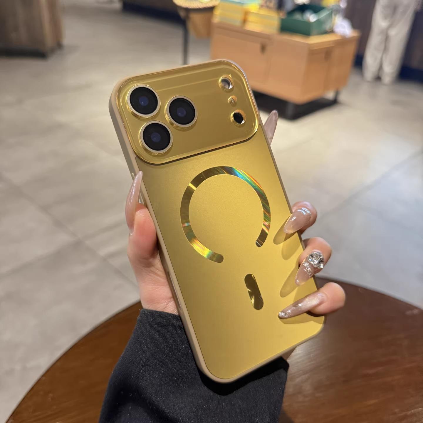 Magnetic large window phone case with Lens Protector , luxury aurora gradient color full camera protection shockproof cover for iPhone 17 Pro Max, 16 Plus, 15, 14, 13, 12, 11 junk