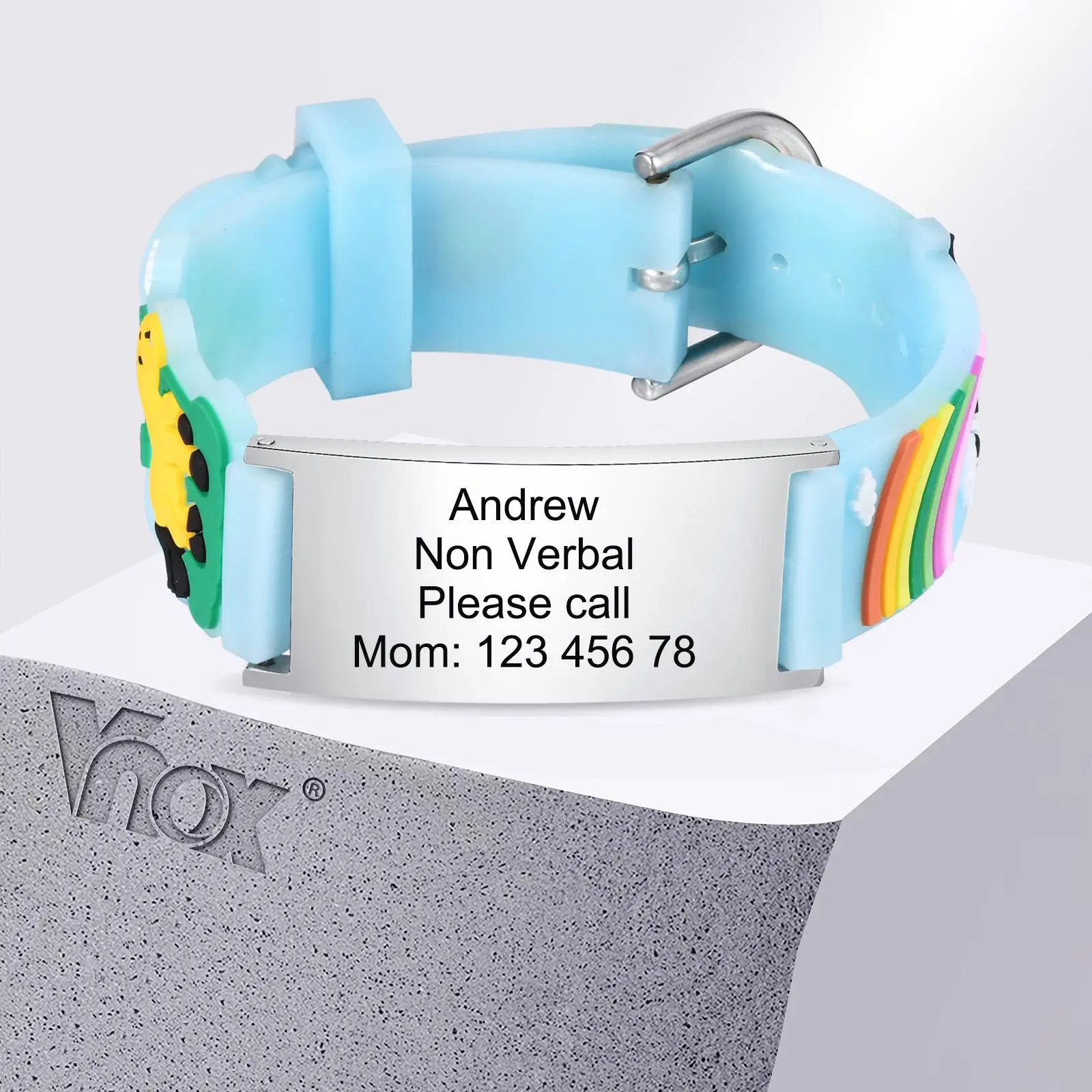 Vnox Kids Free Personalized Medical Bracelet, Adjustable Silicone Cute ID Wristbands, Children in Case of Emergency Bracelets