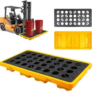 2 Pack Drum Spill Containment Pallet, 51.2" x 26.8" x6", with grated Drain outlets and Forklift Pockets, Stackable Modular Platform, Spill Platform for Indoor and Outdoor Storage of Goods