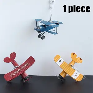 Vintage Twin-Propeller Aircraft Ornament, Rustic Craftsmanship, Home Decor, Photography Prop, Retro Iron Plane Model, Creative Desk Accent