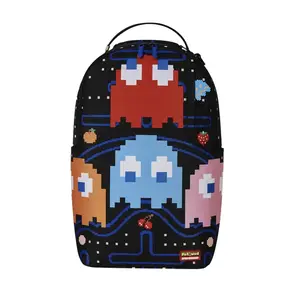 Sprayground DLXR Pac-Man Ghost Gang SM Backpack Multicolor Unisex Arcade Nostalgia Bold Graphics Spacious Main Pocket Adjustable Straps