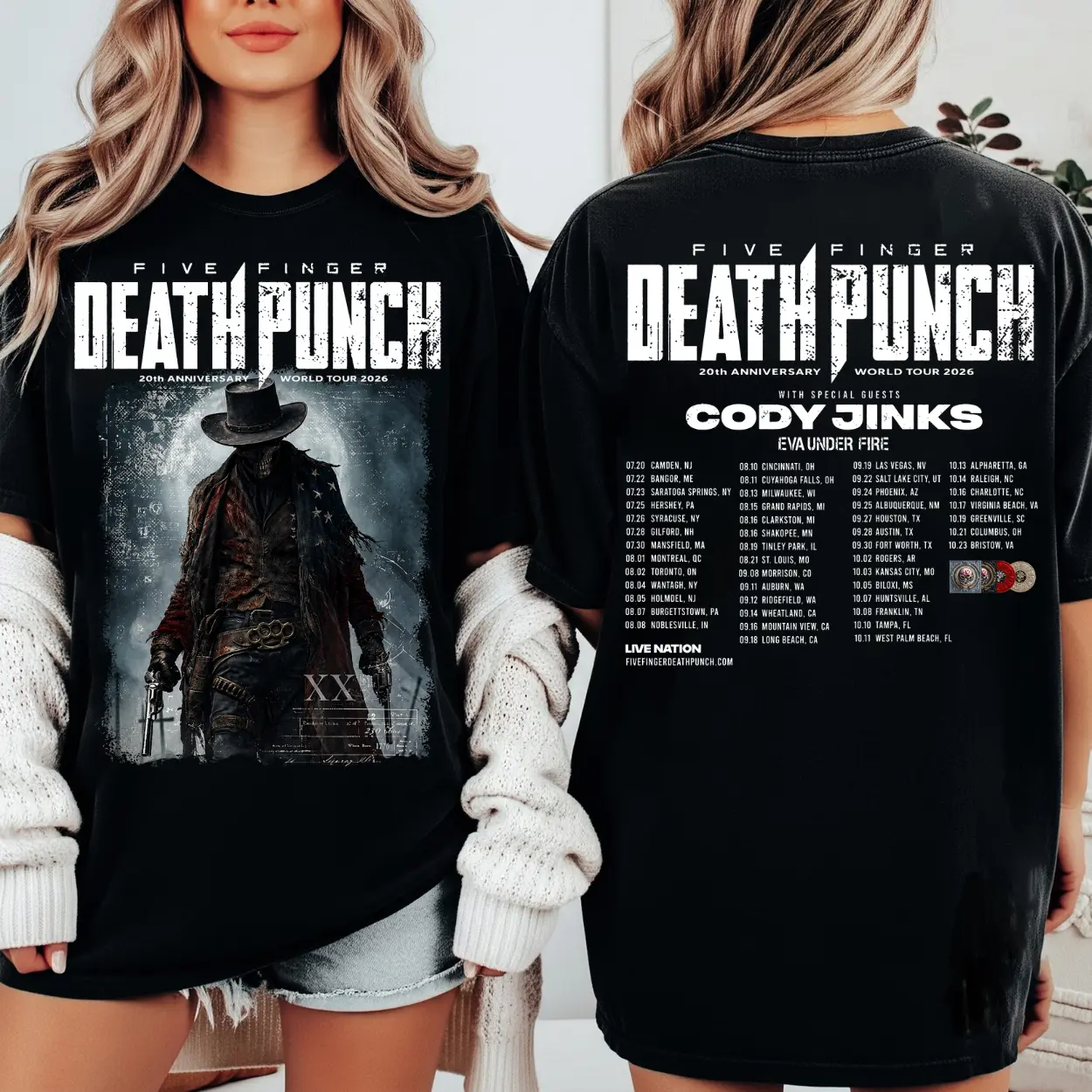 Five Finger Death Punch 20th Anniversary World Tour 2026 Vintage Graphic Tee, Heavy Metal Music Fan Shirt