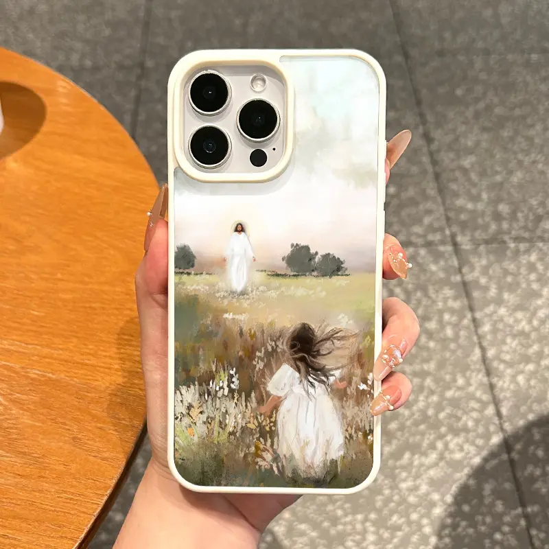 Magnetic Vintage Silicone TPU Smartphone & Cellphone Case - Waterproof, Shockproof, Scratch-Resistant, Lightweight Electronic Cover for iPhone 17,16 Pro Max,16 Plus,15 Plus,14,13,12,11,XS,XR (Aesthetic Jesus in Field Design Accessory), Resistance