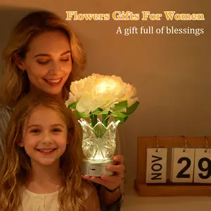 LED Peony flower lamp (Christmas gift), dual-mode vase and RGB color-changing night light, rechargeable 1200mAh, remote, perfect aesthetic room decoration, romantic dinner, birthday gift for women, Thanksgiving decoration, Black Friday and Cyber Monday