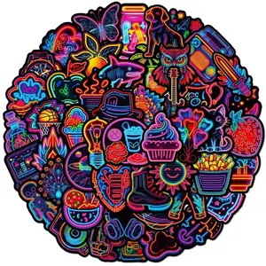50 Pcs Neon Stickers Set, Creative DIY Decorative Decals, Vibrant Colorful Wall Art Supplies, Perfect Gift for Kids & Adults, Self Adhesive Stickers