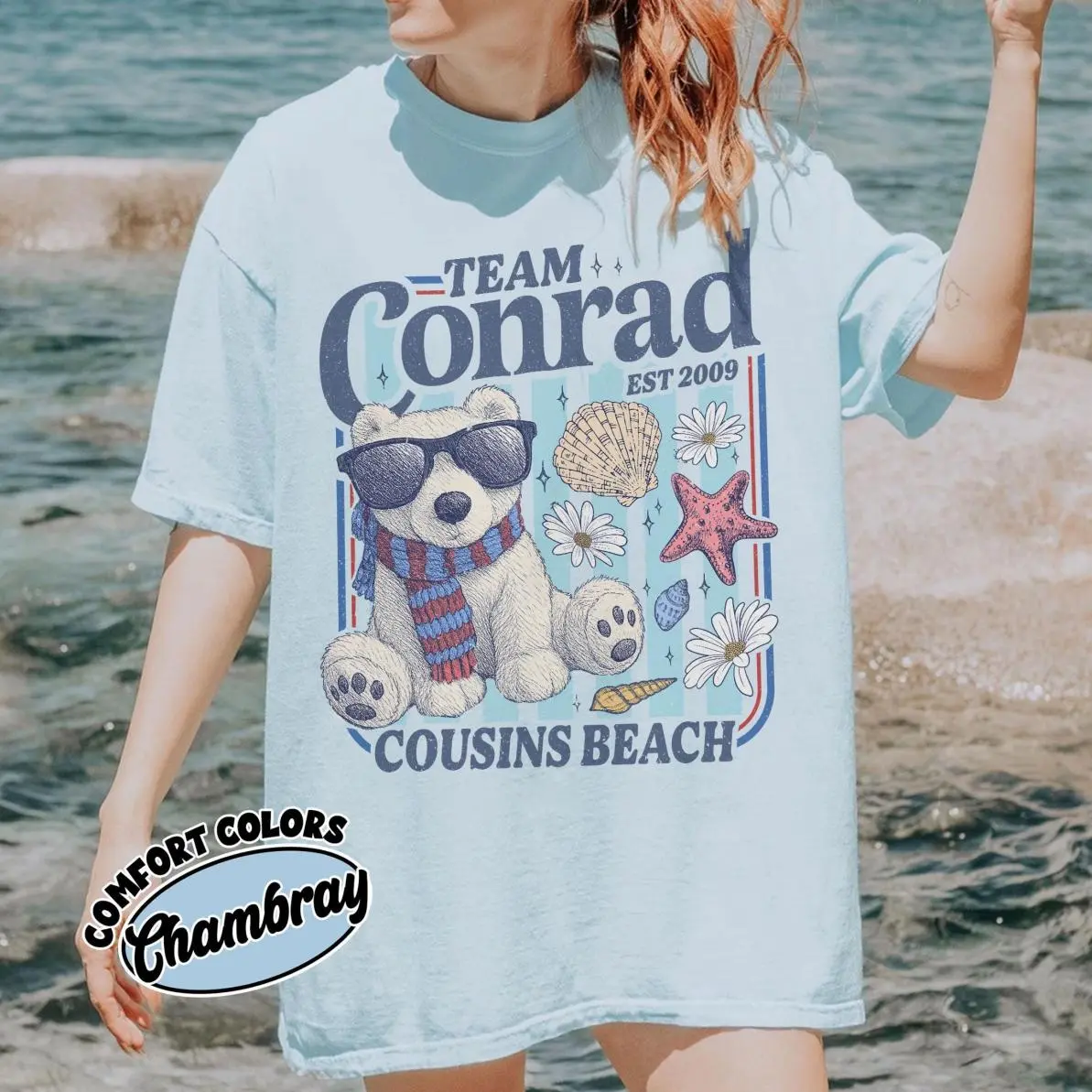 Team Conrad Junior Mint Bear Shirt Comfort Colors, Cousins Beach TSITP Shirt, Summer Beach Tee, Team Conrad Cousins Beach TShirt