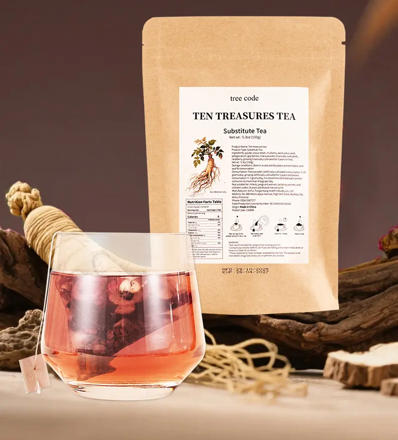 Treecode 10-in-1 Ginseng & Sea Cucumber Tea | Upgraded Ten Treasures Formula with Maca & Goji | Premium Men's Vitality & Energy Booster | Natural Herbal Wellness Blend Dried Fruit Tea Beverage