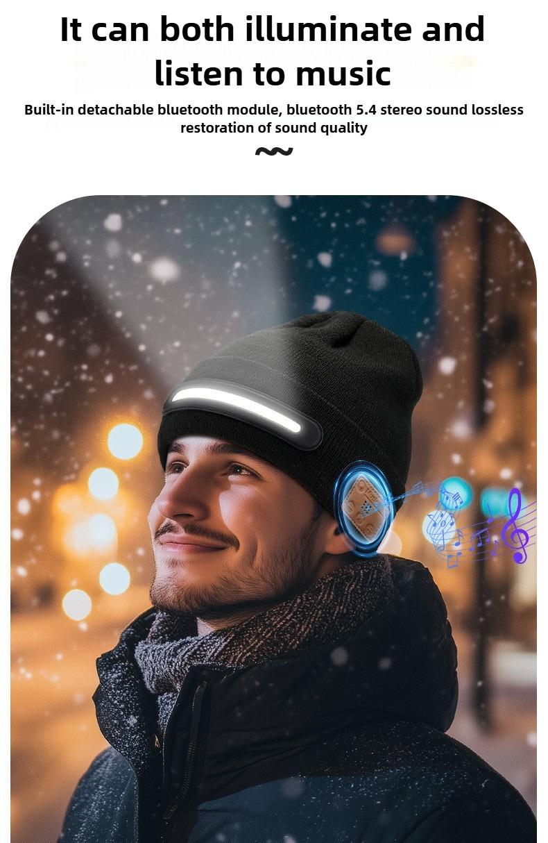 Bluetooth LED Woolen Hat – USB Rechargeable Unisex Winter Hat with Lights for Men, Women & Teens, Perfect Christmas & Birthday Gift, Stocking Stuffer – Black usb-c fast charging