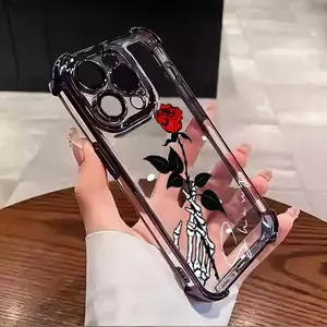 Skeleton Claw Rose TPU Casing for iphone 17Air 16 15 14 13 12 11 X XS PRO PLUS MAX Four Corners Anti-Fall Transparent Soft Silicone Gift Shockproof Protection Anti-Drop Protective Protector Phone Cases Shell Cover