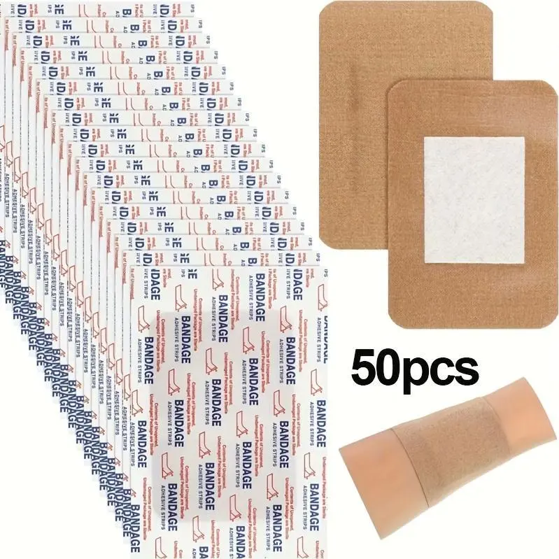 Latex-Free Fabric Bandages, 50pcs Bulk Pack (3x4 Inches Large), Flexible Wound Care Supplies for First Aid Wound Protection and Treatment