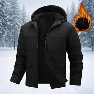 TJL Men's Ultra Warm Thermal Lined Hooded Puffer Jacket - Winter Cozy Zip-Up Coat for Casual Outdoor with Fire Graphic Icon mens Men's Windproof Insulated Hooded Jacket bg a the label mens  zip  up