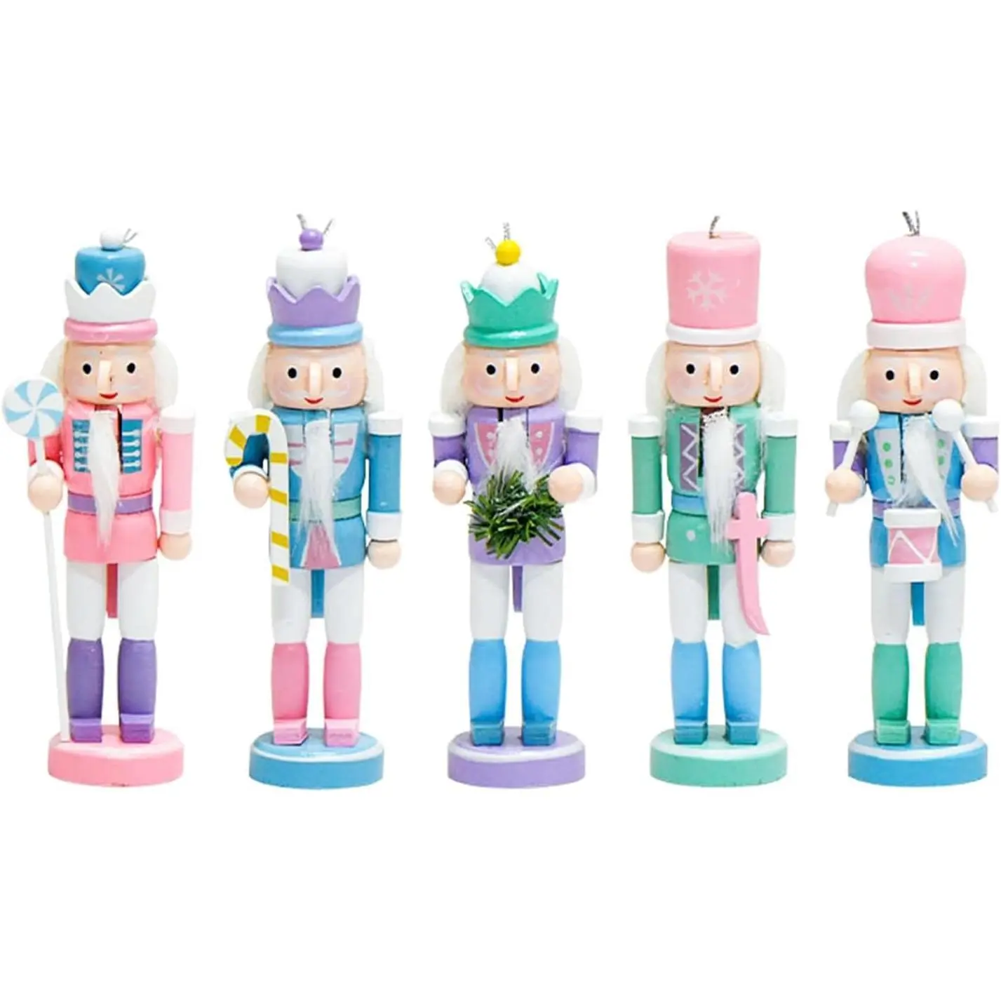 Nutcracker Christmas Decor, 5 Inch Wooden Nutcracker Soldier Figures Set | Mini Macaron Nutcrackers Figurines Easter Decorations | Christmas Tree Hanging Ornaments | Decorative Collectible Nutcracker