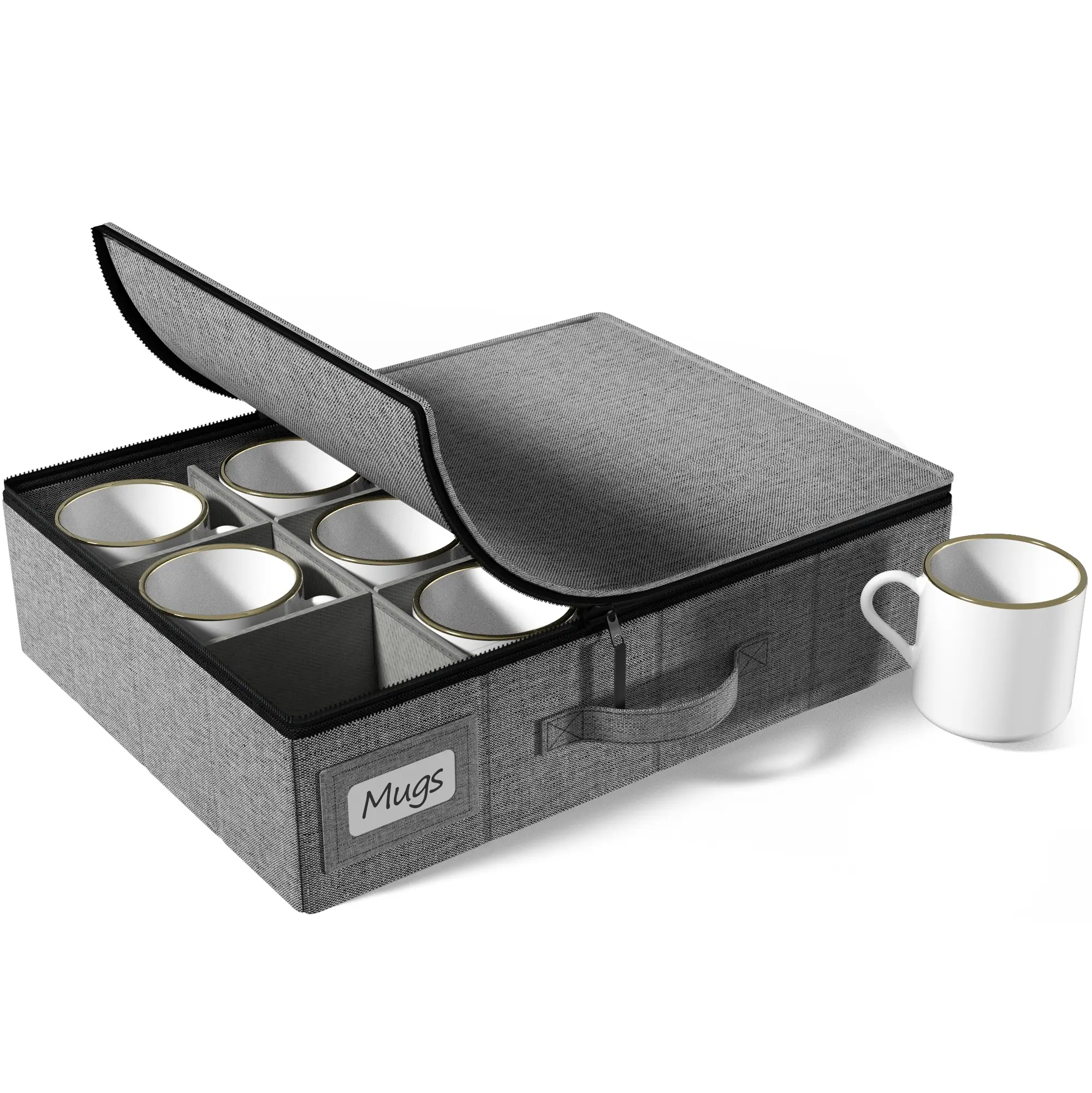 Sorbus Durable Coffee Mug & Glasses Organizer - Hard Shell Fabric Storage Box with Divided Compartments, Label Windows, Handles - 12-Capacity Coffee Bar Storage Solution