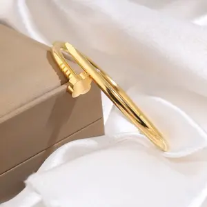 Luxury Cubic Zirconia Bangles for Women 18k Gold Plated Stainless Steel Stackable Charm Bracelets Trendy Arm Cuff Jewelry Matching Couple Gift