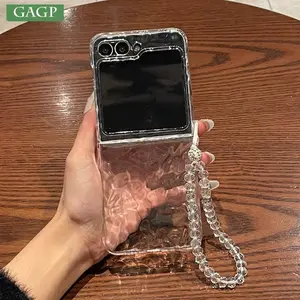 Luxury Water Ripple Case for Samsung Galaxy Z Flip 7 6 5 4 3 Flip7 Flip6 Clear Soft TPU Bead Bracelet Cover for Samsung ZFlip7