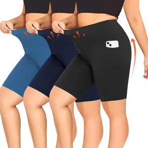 3 Pack Plus Size Biker Shorts with Pocket for Women Black High Waisted for Workout Athletic Cheerleading Yoga Plain Pocket Skinny Shorts Cycling Gym Leggings shorts