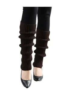 INSPIRE CHIC Women's Knitted Toeless Solid Warm Stretchy Knee High Ribbed Leg Warmers Dark Brown Fit Calf Girth:10-15"