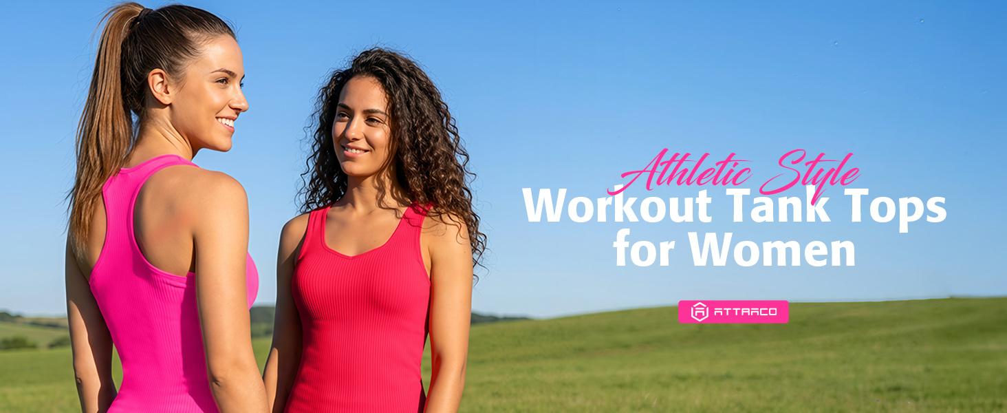 ATTRACO One Piece Built-in Bra Ribbed Sweetheart Neck Seamless Sleeveless Workout Tank Top Basic Slim Fit Tummy Control Tank Casual Top