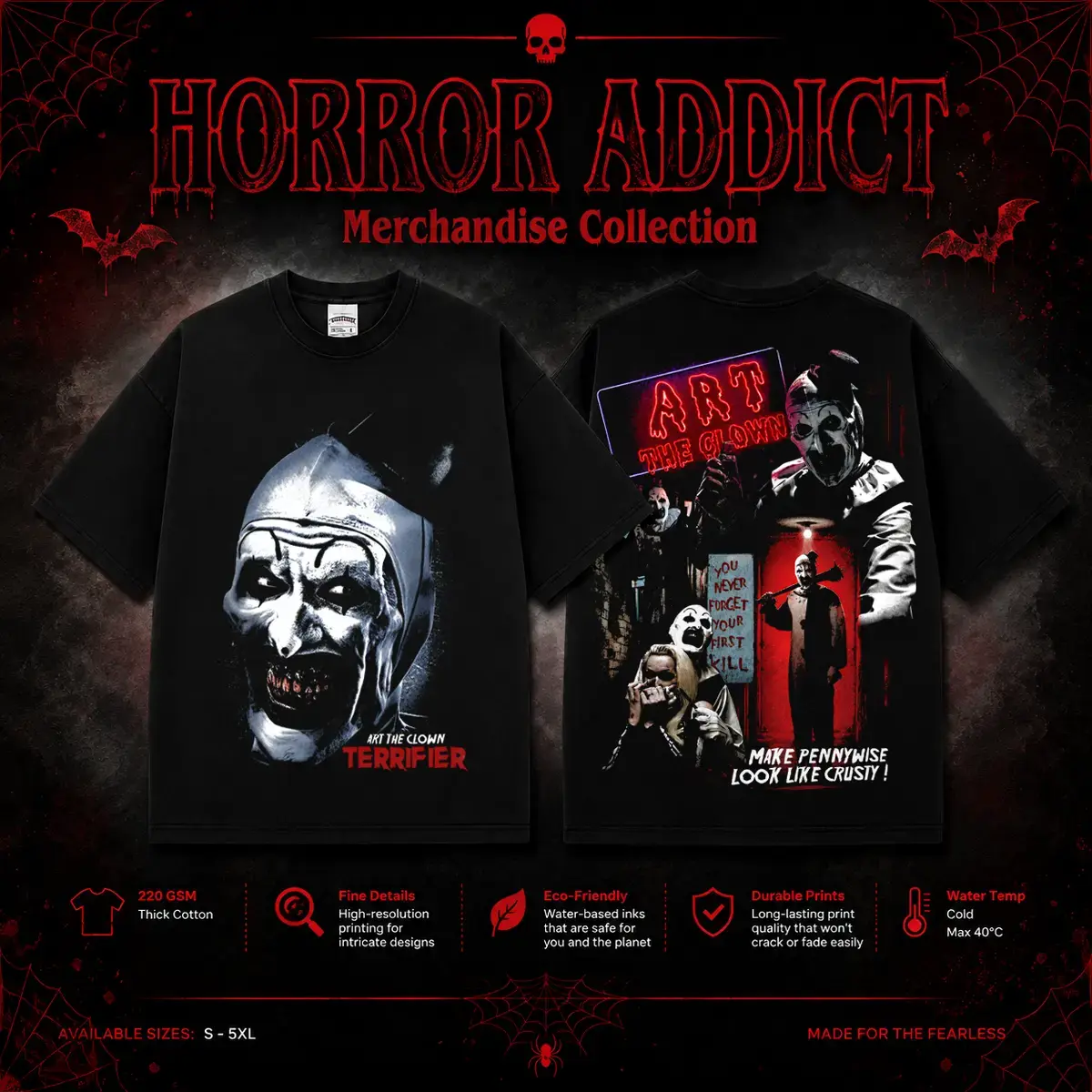 Art the Clown First Kill Gildan Unisex T-Shirt, Sweatshirt & Hoodie, Premium Cotton Horror Movie Shirt, Art the Clown Costume, Halloween Costume, First Kill Outfit, Halloween Horror Movie Shirt, Horror Fan Gift