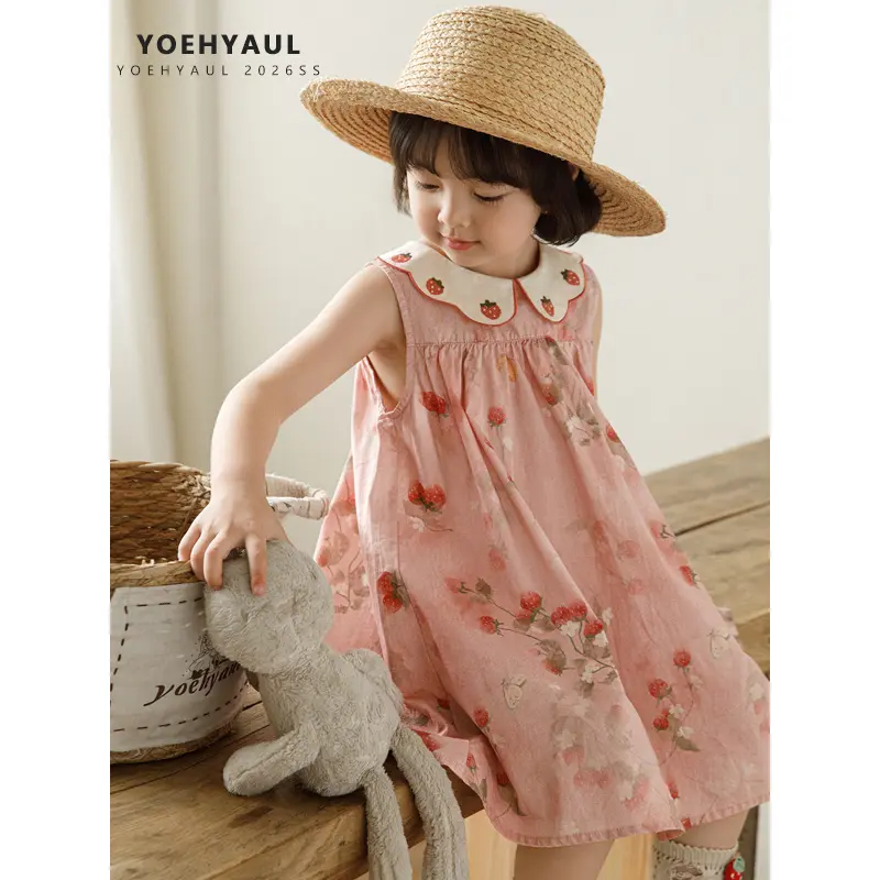 YOEHYAUL Baby Girl's Dress,Children's Dress Summer Embroidered,Peter Pan Collar Sleeveless Dress,Fashion Outfits for Daily Outdoor Wear, Girls Fancy Dress, Formal Co-ord Sets, Fine Girls Outfit, Matching Outfits Set, Fashion Style Sets