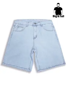 Men's Summer Casual Streetwear Pocket Loose-Fit Light Wash Denim Shorts, Fashion Wide Leg Essential Jeans, Medium Waist Button Closure, Perfect for Daily Wear