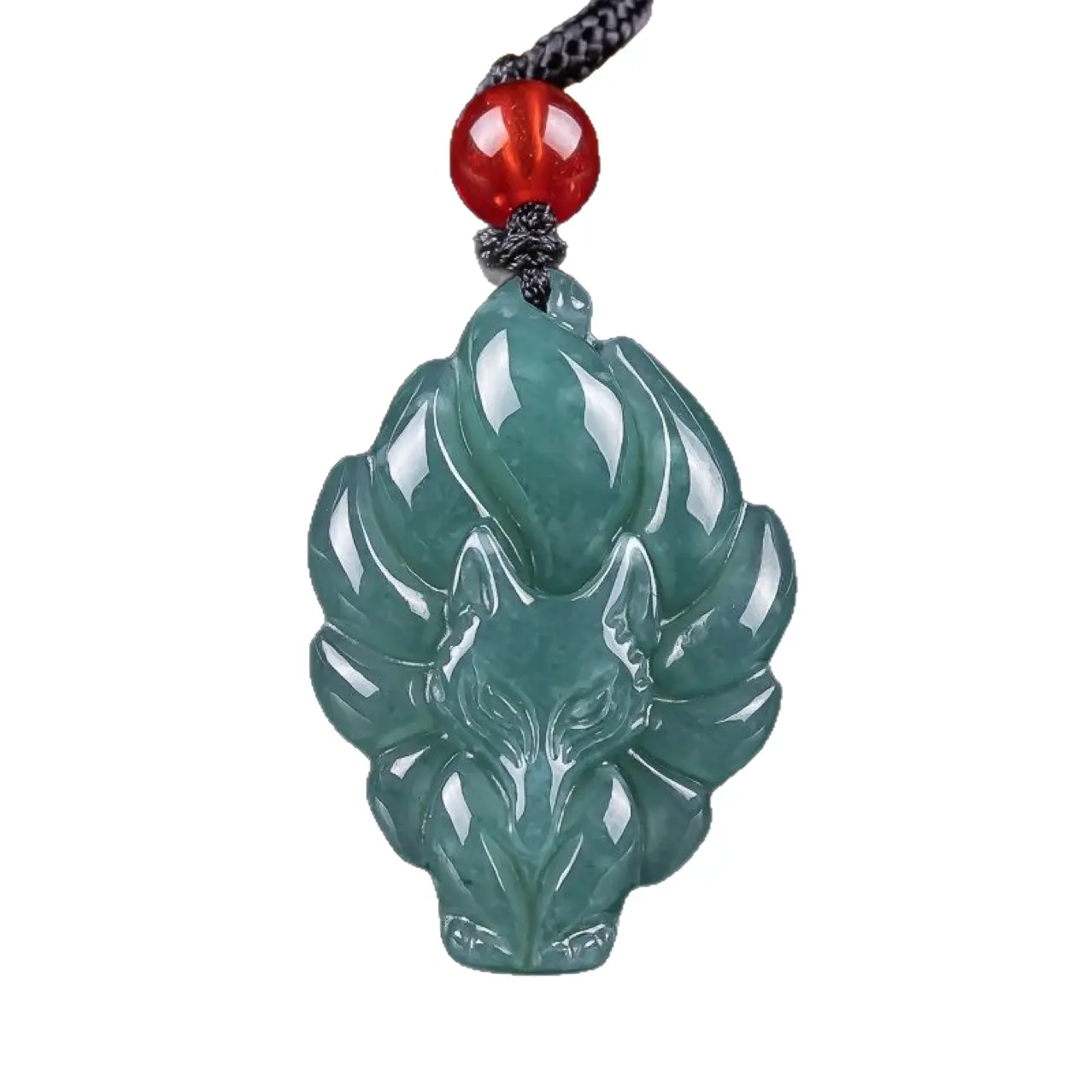 Natural A Grade Jadeite Blue Water Fox Fairy Nine-Tailed Fox Pendant Waxy Jadeite Hanging Ornament Flower Piece for Women