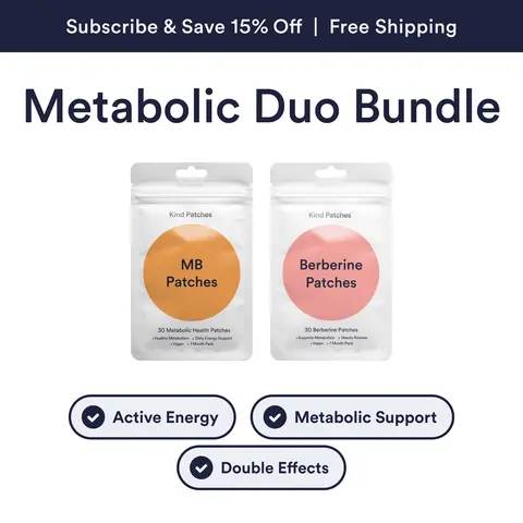 Kind Patches Metabolic Duo Bundle, 30 MB Patches + 30 Berberine Patches, Energy Support, Healthy Metabolism, Steady Release, Vegan