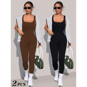 Shapewear Bodysuit For Women Tummy Control Square Neck Seamless Ribbed One Piece Jumpsuit Sleeveless Tank Top Leggings