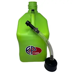 KP Cans 5.5 Gallon Square Motor Racing Jug | BPA Free Multi-Functional Utility Container w/ 15inch Clear Flexible Fuel Filler Hose Kit and Dual-Purpose Cap