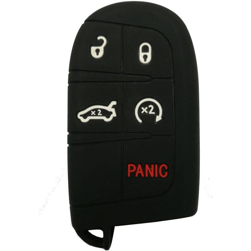Keyless Entry Remote Key Fob Cover Skin Protective Silicone Rubber key Jacket Protector for Jeep Grand Cherokee Dodge Challenger Charger Dart Durango Journey Chrysler 300 Key Holder (Black)