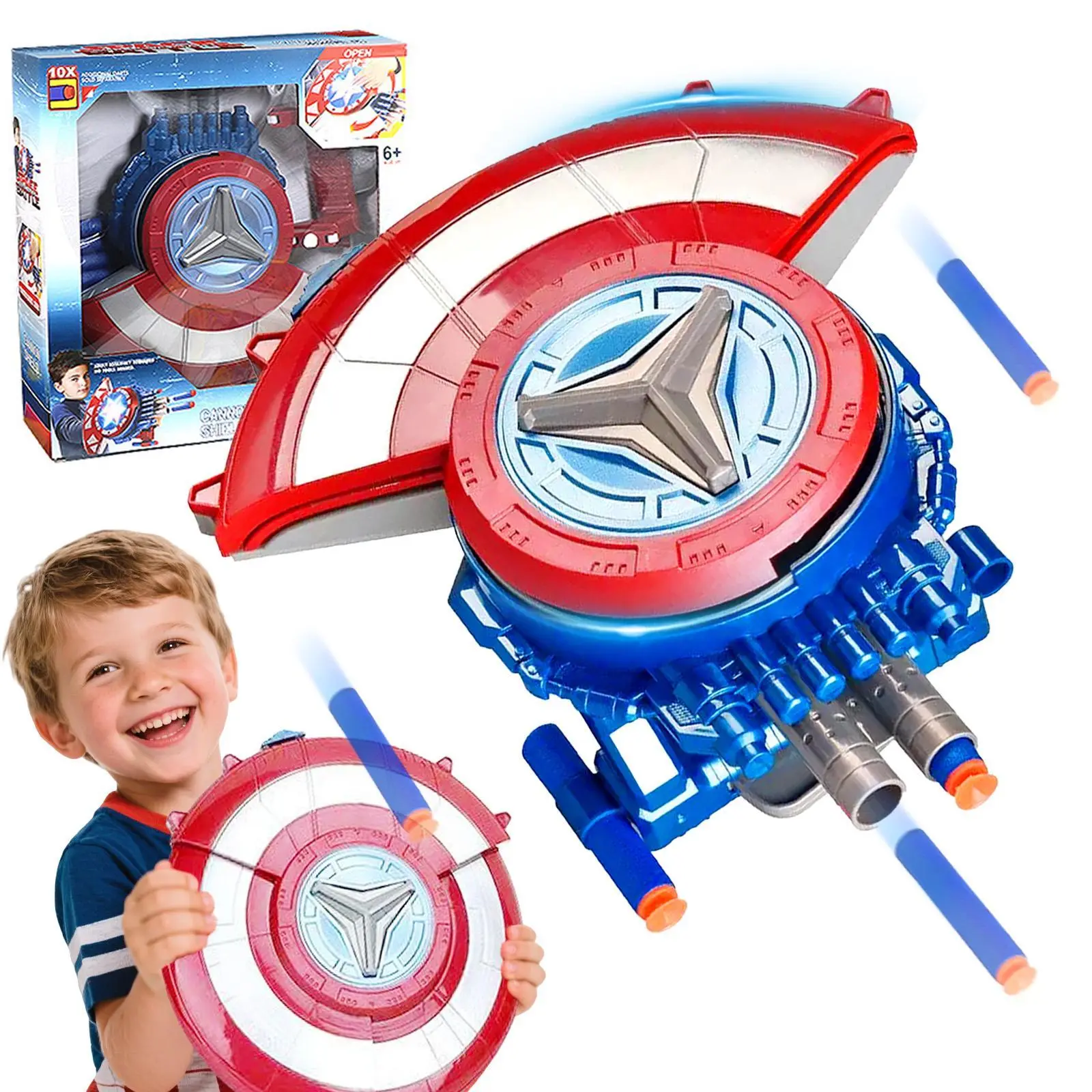 Children's Shield Soft Bullet Launcher Toy Transformed Shooting Shield and 10 Darts Toy Set, Suitable for Boys and Girls, Birthday Gift Party Toys